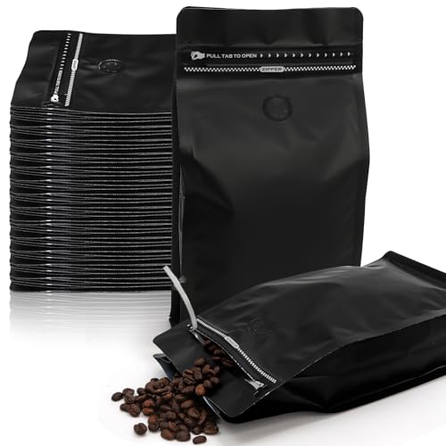ZOOFOX 50 Pack 1 Lb Coffee Bags, Resealable Vented Bags for Small Business, Heat Seal Foil Packaging Zipper Pouches for Home or Store
