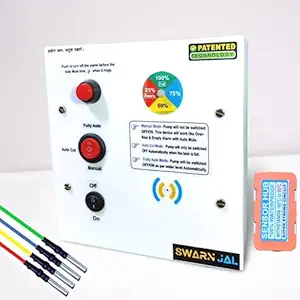 Swarn Jal (Model: Advanced Submersible Controller) Fully Automatic Water Level Controller for Borewell Pump/Submersible Pump- (for All Types of Borewell Pump Starters) Submersible Controller with 4 Level Indicator (Patented Technology), Fully Automatic, Semi-Automatic & Manual Mode, Brass Sensors, 6+6 Months Complete Guarantee