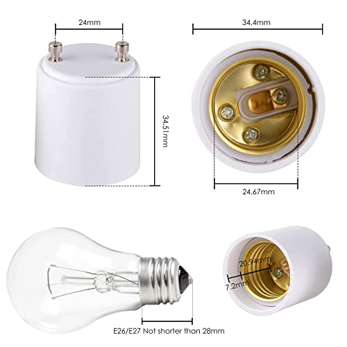 Image of Onite 6-Pack GU24 to E26 Adapter, 600W 320F Heat Resistant Socket Converter, High Power GU24 Bulb Base to E26 /E27 Medium Socket, for Halogen /Incandescent /LED Bulbs