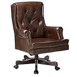 Halter HAL-070 Executive Grain Cow Leather, Home Computer Desk CEO, Metal Base w/Wood Caps-Supports 500LBS Office Chair