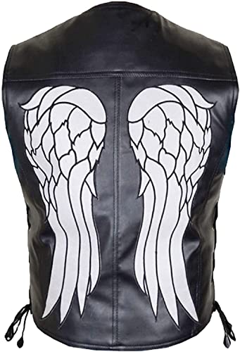 Daryl Dixon Angel Wings Vest | Chaleco de cuero para motocicleta TWD, Piel sintética, color negro., M