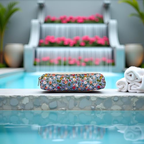 Image of Sky Blue Fashion Flower Print Case Bags Zipper Bag Pouches Holders and Pen Holders Zipper Design, Easy To Open Cloth, for adults,Rollerball Pens,Gel Ink Rollerball