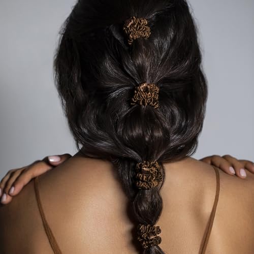 Image of Slip Silk Hair Ties - Skinny Silk Dark Brown Scrunchies, No Damage, No Crease, Anti-Breakage |100% Mulberry Silk | All Hair Types | Made with Proprietary Slipsilk | Set of 4
