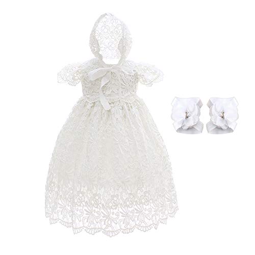 Xangirl Baby White Christening Dress, Lace Flower Embroidered Baptism Dress Birthday Party Special Occasions Gown Outfit for Baby Girls 0-6 Months