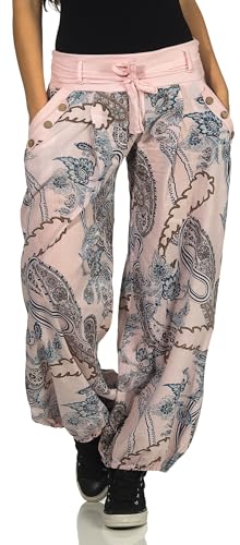 Malito – Damen Haremshose mit Print – Pumphose aus Baumwolle – Leichte Stoffhose – Sommerhose für warme Tage – Aladinhose 3485 (Rosa | Größe 34-40)