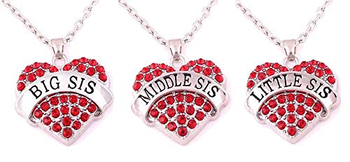 Image of Crystal Heart Necklaces Set Mom Big Sis Middle Lil Sister