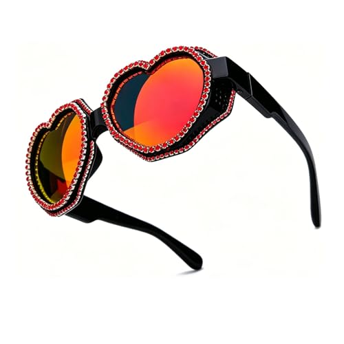 Image of laureles Fashion Rhinestone Heart Shaped Goggle Y2K Sunglasses Women One Piece Oversized Love Sun Glasses Men