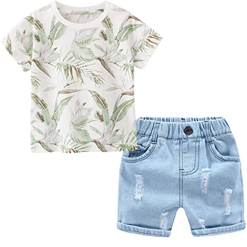 Image of KISBINI Toddler Boys Summer Clothes Set Hawaiian Cotton T-Shirt and Shorts Set Dinosaur Sharks Clothing Set