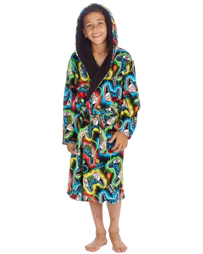 Slumber Hut Kids Hooded Fleece Dressing Gown 18C997 Black Gamer 13 Years