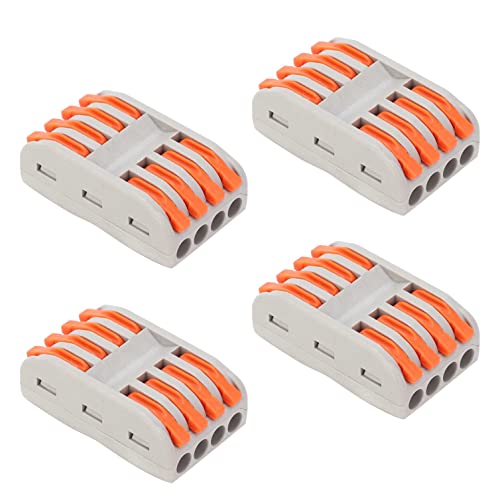 Image of 4 to 4 Inline Wiring Cable Connectors - Quick connectore Terminal Blocks - Electrical Connectors Blocks (4pcs, 4 to 4 Inline, Orange)