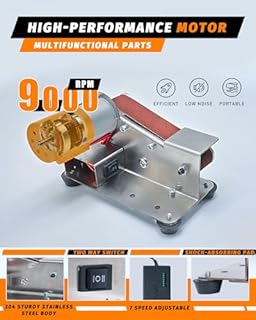 Mini Belt Sander, Electric Small Sander Knife Making Supplies, 7 Adjustable Speed Electric Knife Sharpener, Power Belt Grinder for Woodworking, Metal Working DIY (6.5'' x 6.8'' x 4.8'')