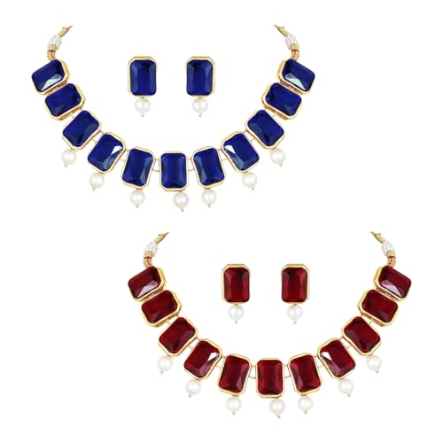 Image of Peora Traditional Crystal Necklace & Jewellery Set Gift for Women