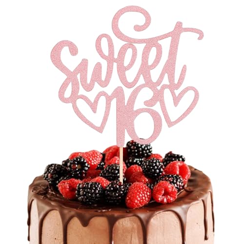 Image of Sweet 16 Cake Topper 16 th Glitter Cake Topper Sweet Teenager Birthday Cake Pick, 16 Years Old Rose Gold Topper for Cake, Happy Sweet 16 Party Decoration Supplies