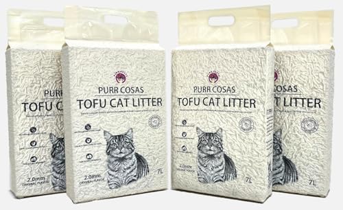 PURR COSAS : Arena de Tofu para Gatos 10 KG. Libre de Polvo. Aglomerante. Se Puede desechar en el Inodoro. Control de olores Malos. No Deja rastros. 2.5 KG x 4