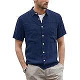 Herren Sommer Casual Big Pocket Solid Shirt Kurzarm Umlegekragen Shirts,Kurzarm Sommerhemd lässiges Leinenhemd Sommerhemd Muskelshirt Ärmellos Weste Beach Urlaub Hemd Eaylis