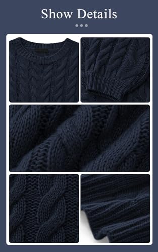 Image of PRETTYGARDEN Womens Sweaters Spring 2026 Cable Knit Long Sleeve Crewneck Oversized Sweater Chunky Pullover Loose Outfits