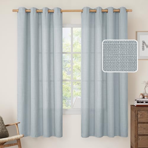 Image of LAMIT 72 inch Linen Curtains for Living Room, Grommet Thick Linen Textured Privacy Drapes Light Filtering Window Treatments Curtains for Bedroom, Set of 2 Panels (52 x 72 Inch, Haze Blue)