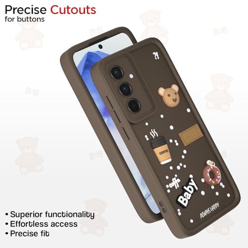 Image of Outlouders Back Cover for Samsung Galaxy A55 5G | Cute Fun Cartoon 3D Bear Silicone | Full Body Protection Bumper Case (Brown)