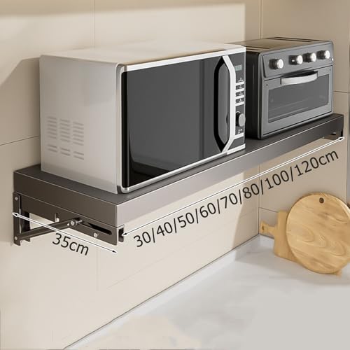 Soporte de microondas plegable resistente, estante de acero de montaje en pared para almacenamiento de cocina, soporte de utensilios de cocina que ahorra espacio, instalación fácil, rack de acero al c
