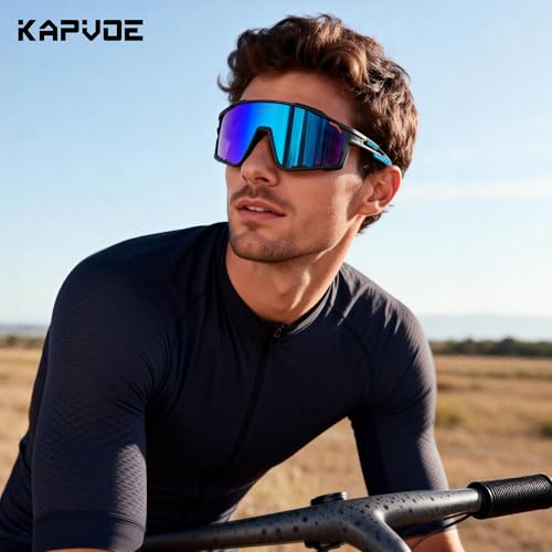 Image of KAPVOE Polarized Cycling Glasses for Men Women Mountain Bike Sunglasses MTB Glasses TR90 Sport Sunglasses UV400 Protection Biking Bicycle Riding Running Triathlon Baseball Golf Cycle Goggles Blue