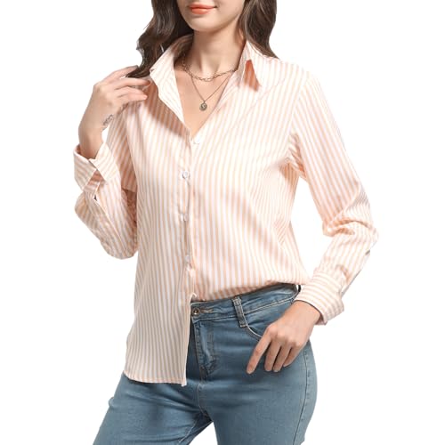 FWAY Camicetta Donna Maniche Lunghe Camicia a Righe Elegante Camicia Button-Down Casual Ufficio Blusa Moda