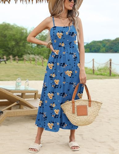 Image of Zeagoo Women's Summer Casual Boho Sundress Spaghetti Strap Square Neck Flowy Midi Dresses A Line Beach Dress with Pockets