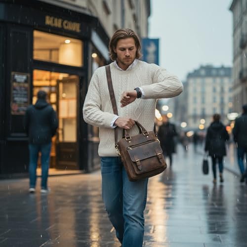 Handmade World Small Leather Messenger Tablet Sling Bag For Men 'The Dune' 11 inch Tablet Bag For Work Business Travel Crossbody Shoulder Purse3