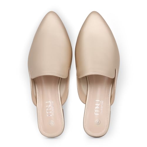 Image of MUSSHOE Women's Pointed Toe Mule Flats: Comfortable Lightweight Slip On Backless Loafers with Memory Foam for Office Work & Dressy Casual Wear