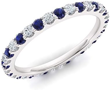 Diamondere Natural and Certified Gemstone and Diamond Wedding Ring in 14K White Gold | Full Eternity Stackable Band for Women, US Size 4 to 9