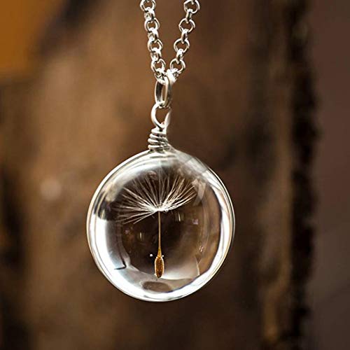 Sowuno Dandelion Glass Ball Real Flower Pendant Sweater Chain