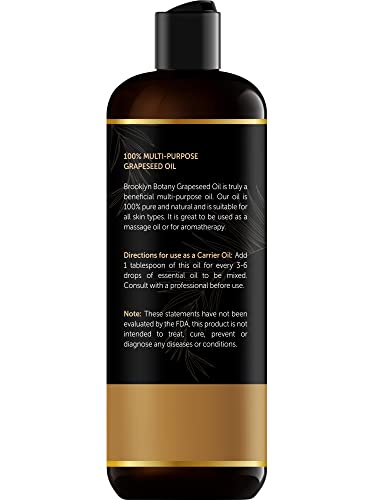 Brooklyn Botany Grapeseed Oil For Skin, Hair And Face – 100% Pure And Natural Body Oil And Hair Oil - Carrier Oil For Essential Oils, Aromatherapy And Massage Oil – 8 Fl Oz #TOP2
