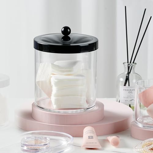 3 Pack 50 Oz Large Plastic Apothecary Jar with Black Stainless Steel Lid - Shatterproof Laundry Pods Container - Modern Industrial Bathroom & Kitchen Storage Organizer for Scent Beads, Bath Bombs