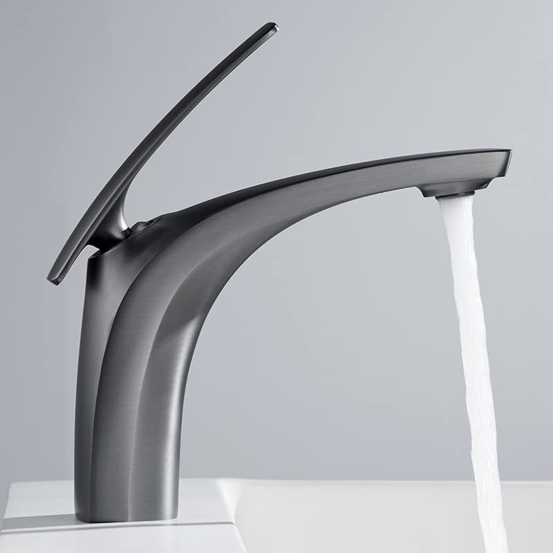 Robinet de lavabo de salle de bain gris mitigeur d'évier en cuivre eau chaude et froide