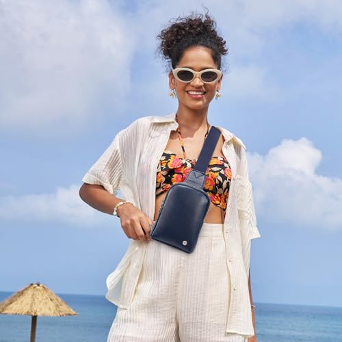 INICAT Travel Small Sling Bag Leather Crossbody Bags for Women Fanny Packs Cross Body Bag for Woman Cross Body Purses(Dark Blue)