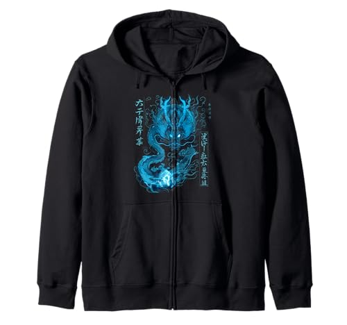 Dragón japonés volador verde con tatuaje de fantasía Kanji Sudadera con Capucha