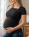 Huukeay 4 Pack Women's Maternity Shirts, Crew Neck Maternity Top Short Sleeve Casual Cotton Tee Side Ruched Pregnancy Clothes(Black, Dark Gray, Cream, Coffee,Large)