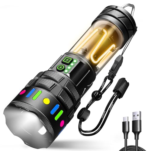 Domixo Torches LED Super Bright,Torch Battery Powered, 11 Lighting Modes, Super Bright Flashlight, Camping Light, 100000 Lumens, Powerful Torch for Camping, Hiking, Outdoor, Gifts for Men Dad Kids