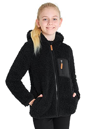 CityComfort Veste Polaire Enfant - Sweat à Capuche Zippé en Polaire Sherpa (Noir, 4-5 Ans)