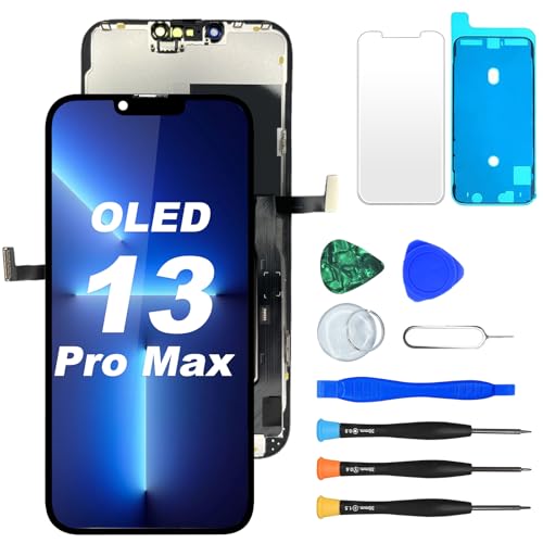 DIGI4U OLED für iPhone 13 Pro Max Display, 6.7 Zoll Bildschirm Ersatz True Tone COF Display Digitizer Assembly mit Reparaturwerkzeug, Displayschutz und wasserfestem Kleber