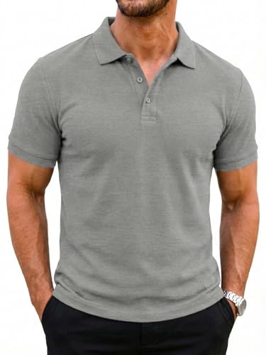 Runcati Herren Poloshirt Kurzarm Sommer Tennis T-Shirt Männer Einfarbig Golf Sport Poloshirts Basic Regular Fit Polohemd Dunkelgrau M