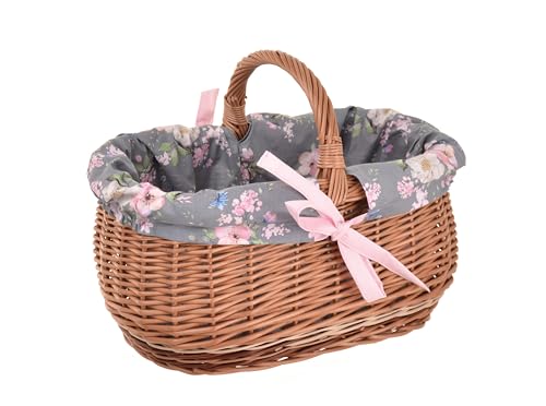 Aqbau Weidenkorb mit Henkel groß – Einkaufskorb aus Naturweide mit Stoffeinlage (3 Designs) – Picknickkorb, Flechtkorb, Handgefertigt, Stabiler Tragekorb für Einkauf & Deko (Grau)