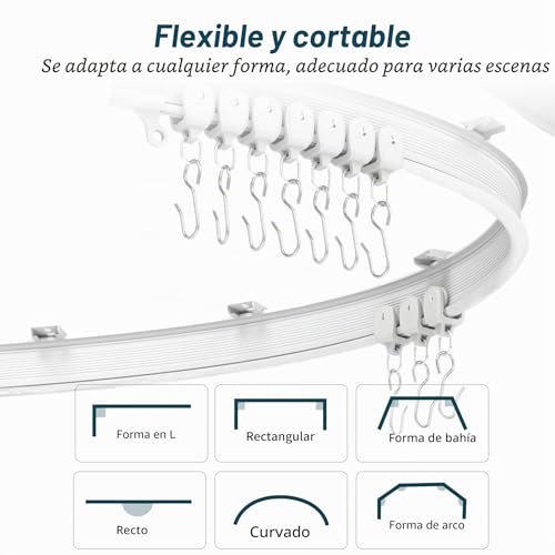 Miniatura 3 de Jihyer Riel Cortina Techo Flexible, 9.8ft 3m Rieles Para Cortinas De Techo, Curvado, Pvc, Metal, Plástico Y Acero Inoxidable, Blanco, Para Montaje En Techo