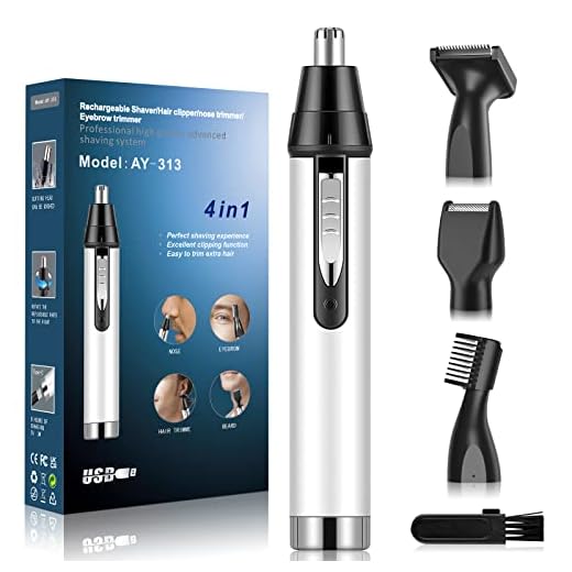 Cortapelos Nariz y Oreja, 4 en 1 Profesional Recargable por USB, Ligero Resistente al Agua (blanco)