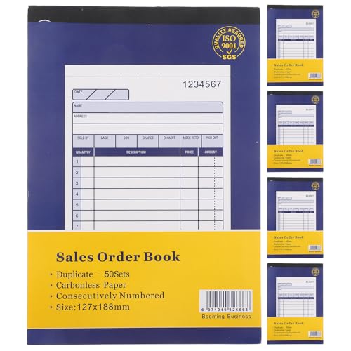 Alipis 5 talonarios de facturas de 2 copias para seguimiento de pedidos de venta - Libro de pedidos de compra - Bloc de facturas para pequeñas empresas, supermercados y autónomos