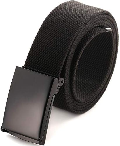 Cut To Fit Canvas Web Belt Size Up to 52" with Flip-Top Solid Black Military Buckle (Black)