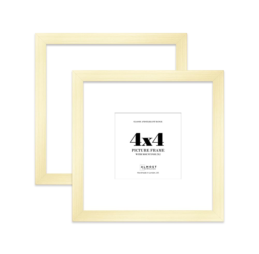 4x4 Gold Picture Frame with Mount for 2x2 Photos, Prints - Modern Square Wall Frame, Set of 2