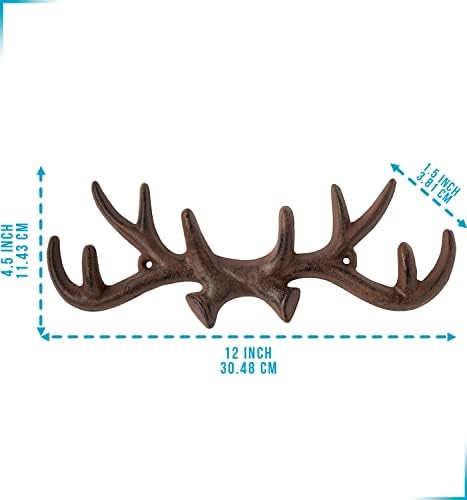 Comfify Vintage Cast Iron Deer Antlers Wall Hooks Antique Finish Metal Clothes Hanger Rack w/ Hooks | Includes Screws and Anchors | in Rust Brown