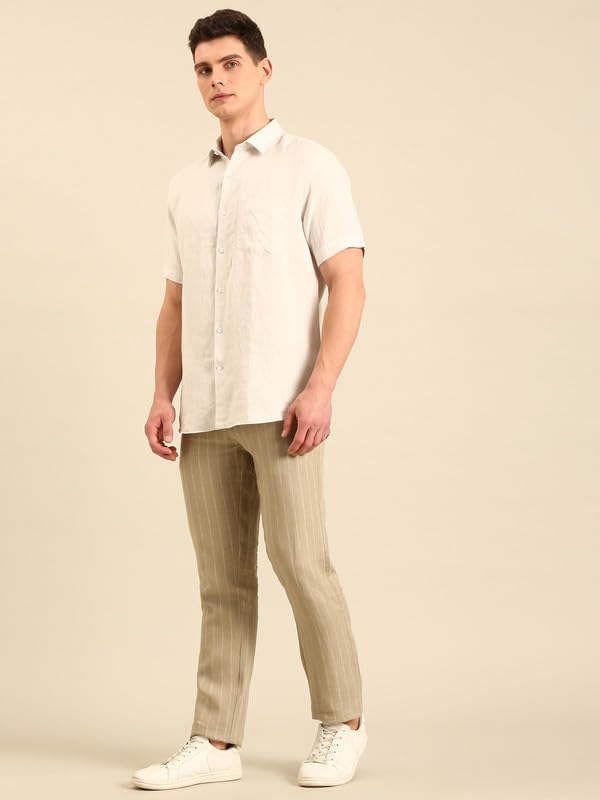 Image of Linen Club Men's Linen Rich Printed Contemporary Fit Half Sleeve Casual Shirt