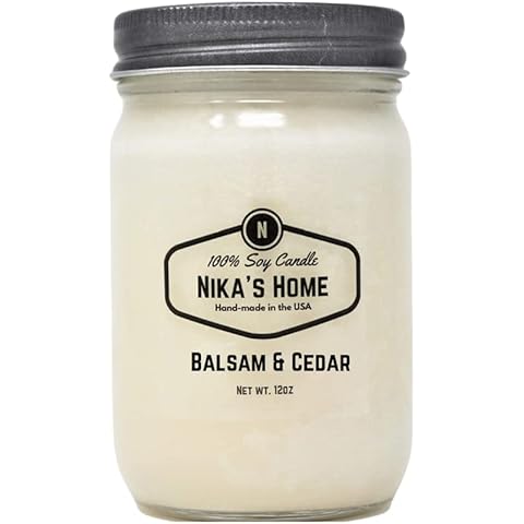 Nika's Home Balsam & Cedar Soy Candle 12oz Mason Jar Non-Toxic White Soy Handmade Long Burning 50-60 Hours Highly Scented All Natural Clean Burning Large Candle Gift Décor Cover