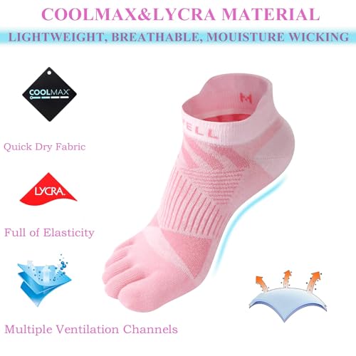 VWELL Toe Socks for Men Women COOLMAX Five Finger Socks Athletic Running Ankle Low Cut 5 Toe Socks Lightweight (3Pairs)2